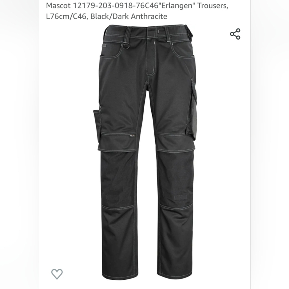 NWT Mascot Erlangen Work Trousers with Cordura Kneepad Pockets - Black/Anthracit